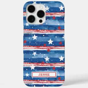 Funda iPhone 16 Pro Max Estrellas y Franjas Patrióticas Monogramadas
