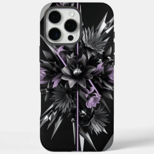 Funda iPhone 16 Pro Max Estuche de teléfono floral negro futurista