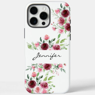 Funda iPhone 16 Pro Max Estuche elegante Floral Watercolor Rosa para iPhon