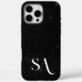 Funda iPhone 16 Pro Max Estuche elegante para teléfono Purpurina negro con