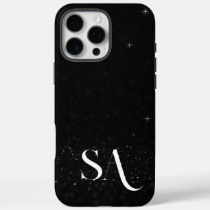 Funda iPhone 16 Pro Max Estuche elegante para teléfono Purpurina negro con