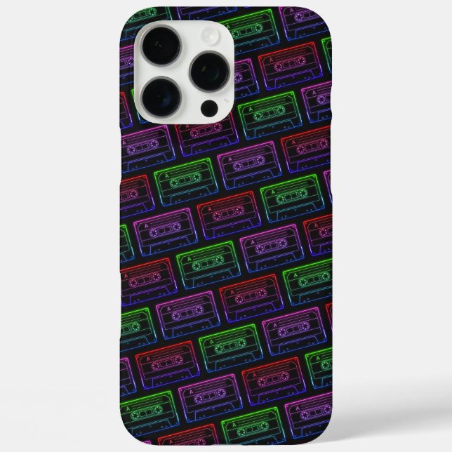Funda iPhone 16 Pro Max Estuche IPhone con patrón de cassette neón multico (Reverso )