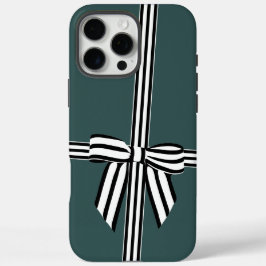 Funda iPhone 16 Pro Max Estuche para iPhone con bow rayado verde