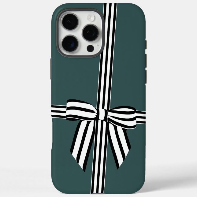 Funda iPhone 16 Pro Max Estuche para iPhone con bow rayado verde (Reverso)