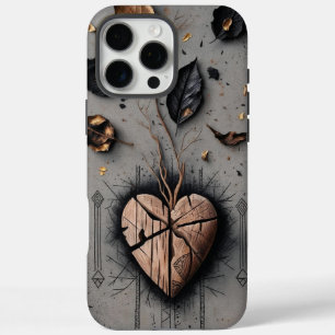 Funda iPhone 16 Pro Max Estuche para iPhone de Wooden Heart Oscuro Boho