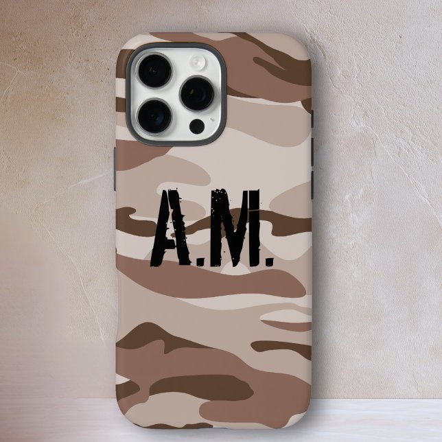 Funda iPhone 16 Pro Max Estuche para iPhone monograma del ejército de camu (Camouflage Army Monogram iPhone Case-Beige-Brown Case-Mate iPhone Case)