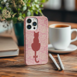 Funda iPhone 16 Pro Max Estuche para teléfono de silueta de gato rosa