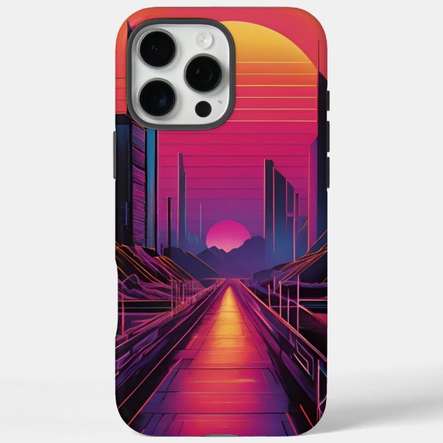 Funda iPhone 16 Pro Max Estuche Retro Sunset City para iPhone Vaporwave Es (Reverso)