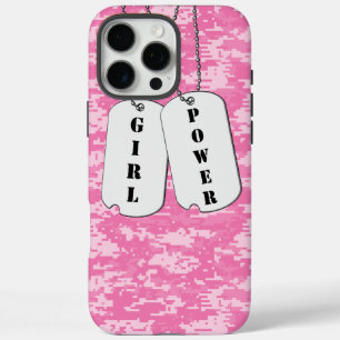 Funda iPhone 16 Pro Max Etiquetas de perros poderosos Chicas de camuflaje 