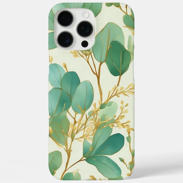 Funda iPhone 16 Pro Max Eucalyptus deja un diseño verde y dorado (Reverso )