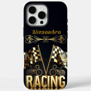Funda iPhone 16 Pro Max ¡Excitante carrera en bicicleta con banderas icóni