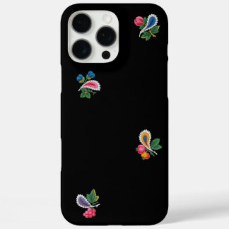 Funda iPhone 16 Pro Max Fabulosas flores brillantes, hojas y paisleys negr