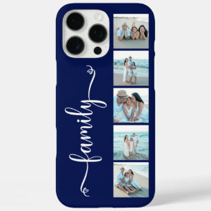 Funda iPhone 16 Pro Max Familia de Letra Script Foto Azul Marino