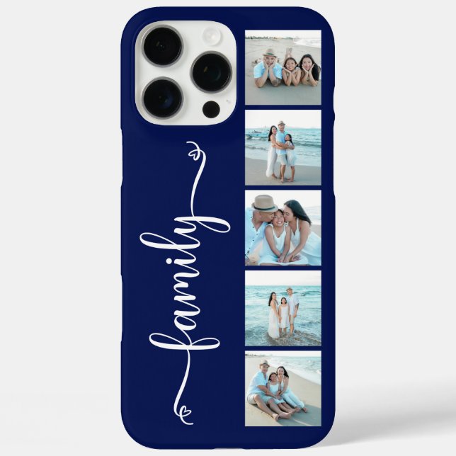 Funda iPhone 16 Pro Max Familia de Letra Script Foto Azul Marino (Reverso )