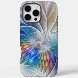 Funda iPhone 16 Pro Max Fantasía floral, flor fractal abstracta colorida