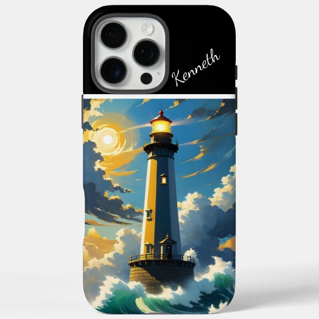 Funda iPhone 16 Pro Max Faro costero al atardecer (Reverso)