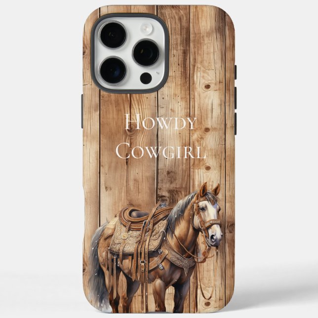 Funda iPhone 16 Pro Max Faux Wood Western Cowboy Cowgirl Horse (Reverso)