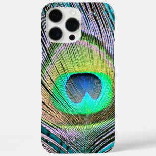 Funda iPhone 16 Pro Max Feather de pavo real sobre turquesa