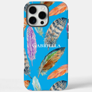 Funda iPhone 16 Pro Max Feathers Naranjas Aqua Purple Blue