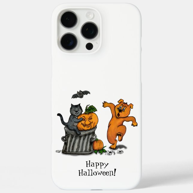 Funda iPhone 16 Pro Max ¡Feliz Halloween! Perro de gato y araña (Reverso )