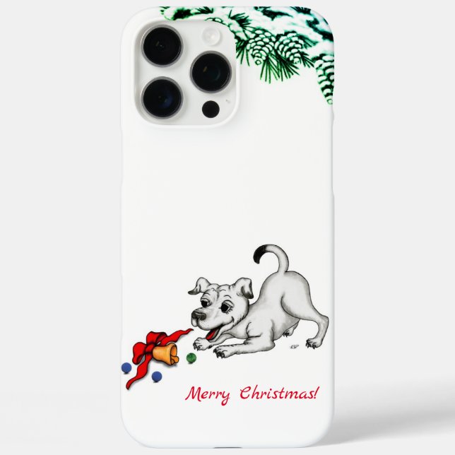 Funda iPhone 16 Pro Max ¡Feliz Navidad! Cachorro con bell y ball (Reverso )