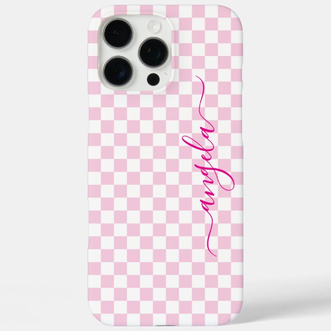 Funda iPhone 16 Pro Max Firma a cuadros rosa pálido (Reverso )