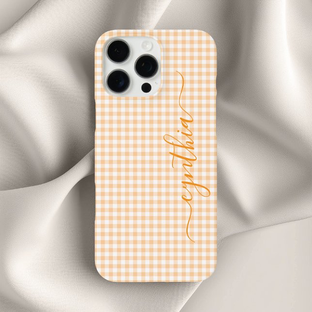 Funda iPhone 16 Pro Max Firma de Gingham de Melocotón Pequeño (Tiny Peach Gingham Signature Case-Mate iPhone Case)