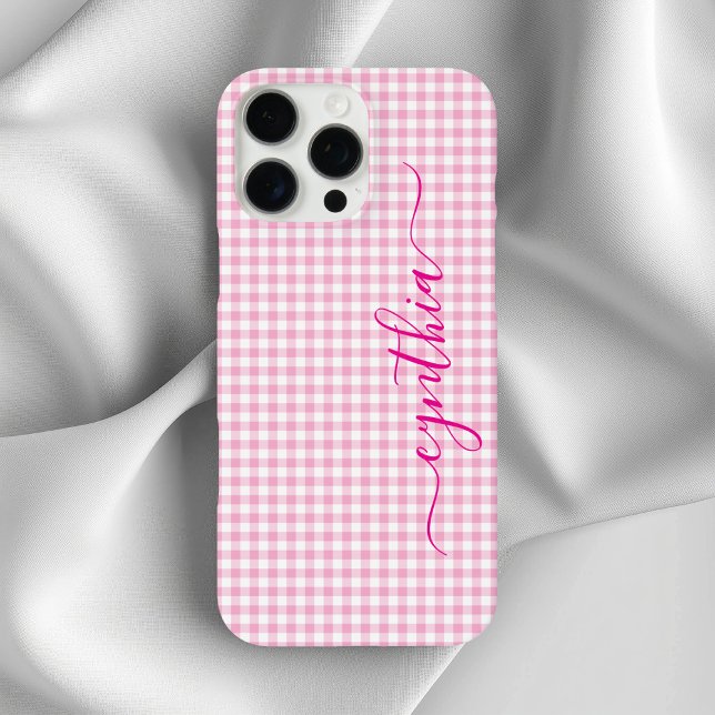 Funda iPhone 16 Pro Max Firma de Gingham Rosa Pálido Pequeño (Tiny Pale Pink Gingham Signature Case-Mate iPhone Case)