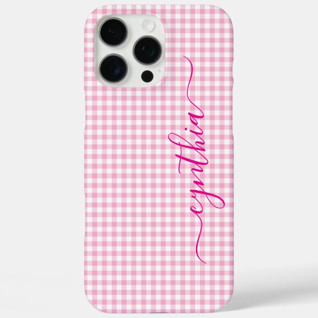 Funda iPhone 16 Pro Max Firma de Gingham Rosa Pálido Pequeño (Reverso )