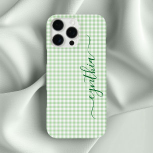Funda iPhone 16 Pro Max Firma de Gingham Verde Pálido Pequeño