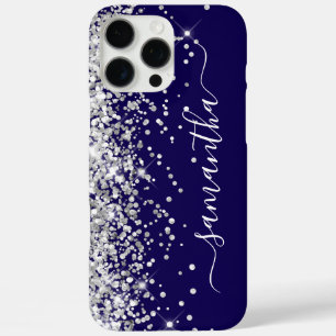 Funda iPhone 16 Pro Max Firma Glamurosa Negra con Brillo Plateado