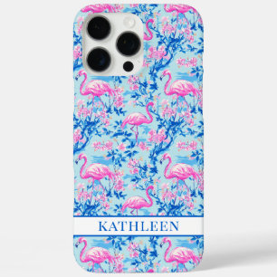 Funda iPhone 16 Pro Max Flamencos con Flores Rosas Monogramadas