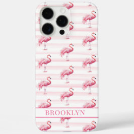 Funda iPhone 16 Pro Max Flamencos en Rayas de Acuarela Monogramados