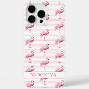 Funda iPhone 16 Pro Max Flamencos en Rayas de Acuarela Monogramados
