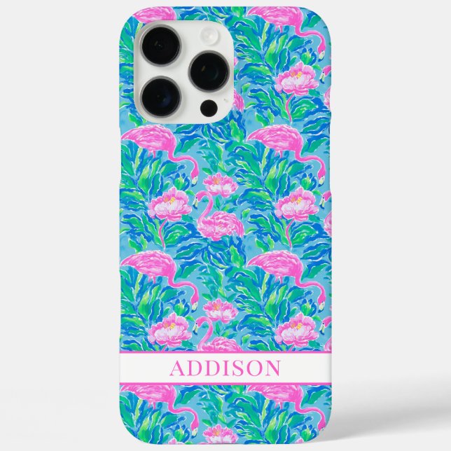 Funda iPhone 16 Pro Max Flamencos Monogramados Acuarela (Reverso )