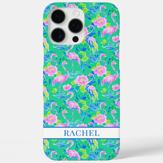 Funda iPhone 16 Pro Max Flamencos Rosas Monogramados (Reverso )