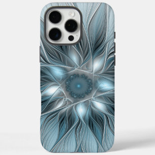 Funda iPhone 16 Pro Max Flor abstracta alegre azul gris fractal floral