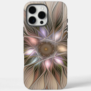 Funda iPhone 16 Pro Max Flor Abstracta Alegre Beige Marrón Floral Fractal