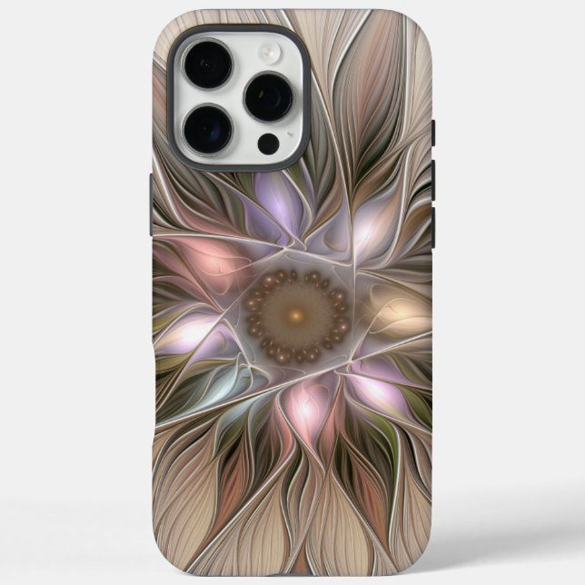 Funda iPhone 16 Pro Max Flor Abstracta Alegre Beige Marrón Floral Fractal (Reverso)