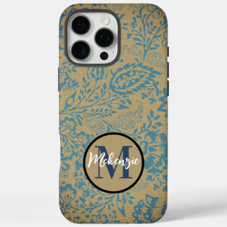 Funda iPhone 16 Pro Max Flor azul oscuro vintage y marrón de flores silves