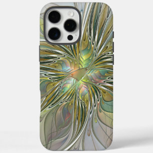 Funda iPhone 16 Pro Max Flor De Arte Fractal Moderno Con Oro