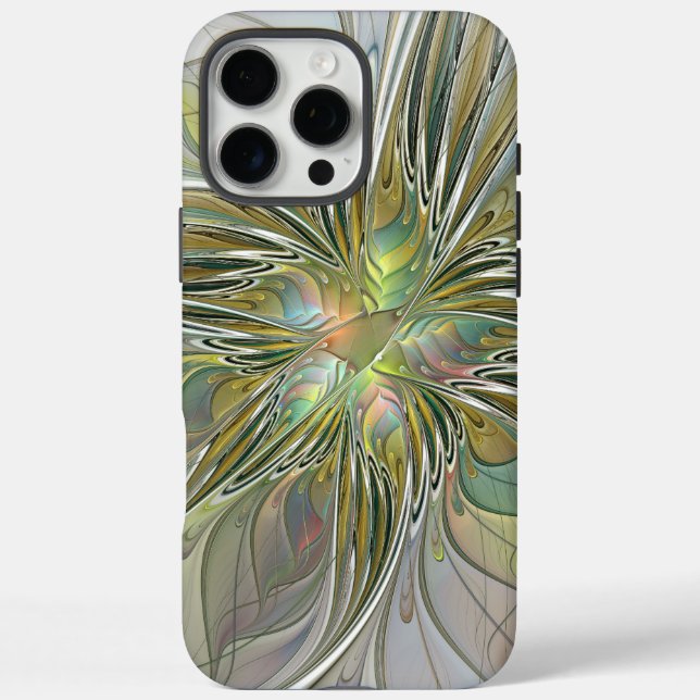 Funda iPhone 16 Pro Max Flor De Arte Fractal Moderno Con Oro (Reverso)