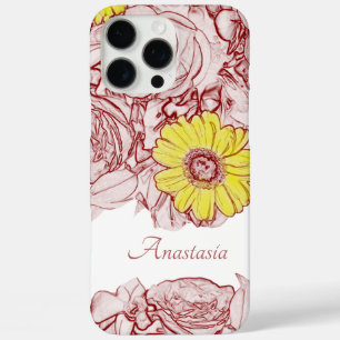 Funda iPhone 16 Pro Max Flor de margarita amarilla con nombre personalizad