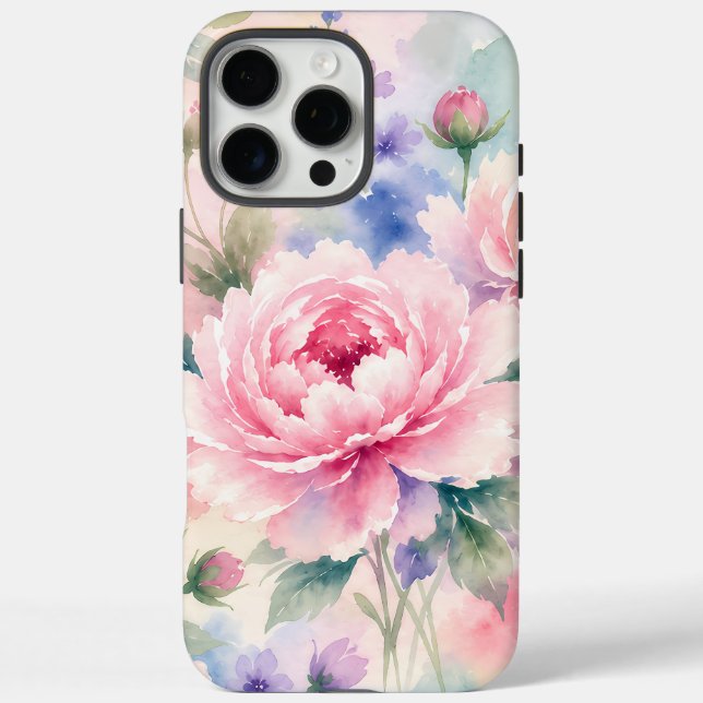 Funda iPhone 16 Pro Max Flor de peonía acuarela (Reverso)