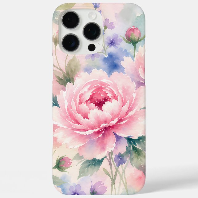 Funda iPhone 16 Pro Max Flor de peonía acuarela (Reverso )
