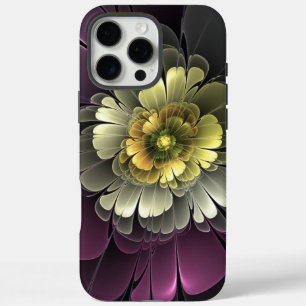 Funda iPhone 16 Pro Max Flor Fractal Abstracta Moderna Purpura Gris Khaki