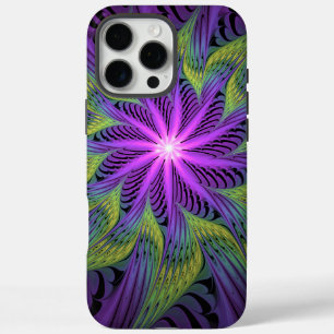 Funda iPhone 16 Pro Max Flor moderna abstracta arte fractal verde púrpura