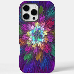 Funda iPhone 16 Pro Max Flor psicodélica colorida Resumen Arte Fractal