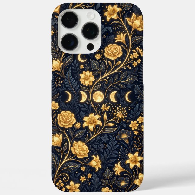 Funda iPhone 16 Pro Max Floración Botánica de Oro de Medianoche (Reverso )