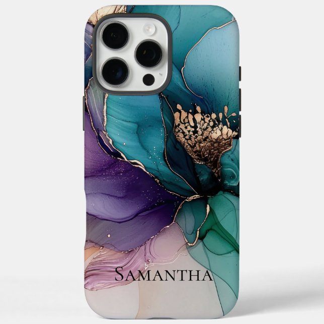 Funda iPhone 16 Pro Max Floral Aqua Blue Purple Gold (Reverso)